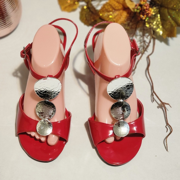 Laura Scott Red Sandals with Silver Accents - Picture 1 of 5